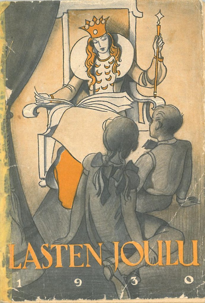 Kansikuva 1930. Kruunupää valtaistuimella ja kaksi lasta.