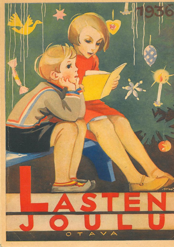 Kansikuva 1936. Tyttö ja poika lukemassa.