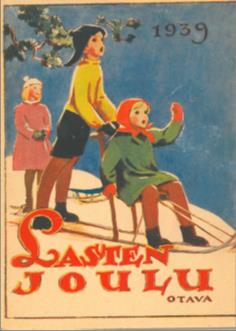 Kansikuva 1931. Kolme ihmistä potkukelkkailemassa.