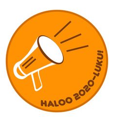 Haloo 2020-luku! -seminaarin logo. Megafoni oranssilla pohjalla.