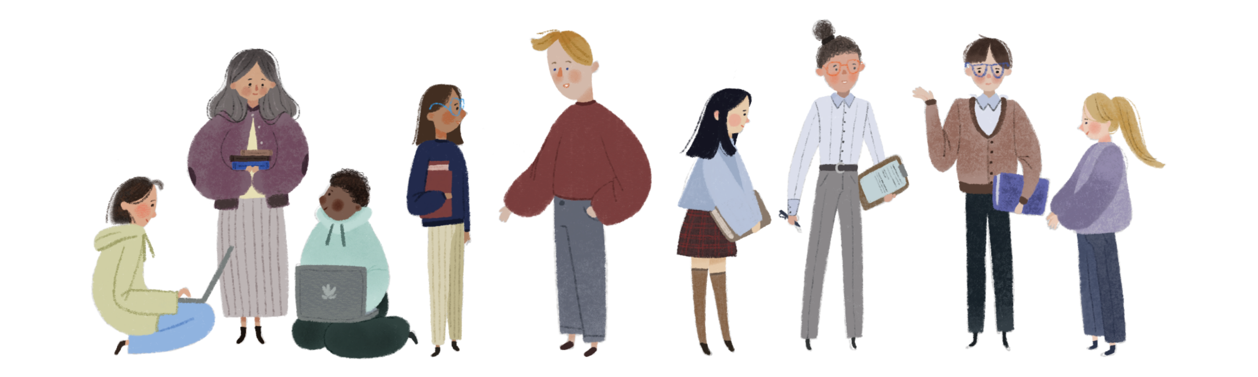 Aikajanakuvitus, jossa on ihmisiä kokoontuneena tutkijatapaamiseen.